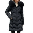 thumbnail image 1 of Cnbwig Parkas for Womens Fashion Shirts Mid Length Winter with Detachable Hood Waist Drawstring Warm Thickened Padded Coat Solid Color Ladies Winter Parkas Black L, 1 of 6