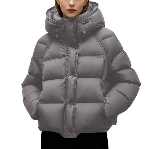 Cnbwig Parkas for Womens Fashion Shirts Winter Padded Coat Warm Thickened Oversized Jacket Solid Outerwear Soft Zipper Coat Hood with Pockets Ladies Winter Parkas Grey L