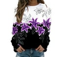 thumbnail image 1 of Cnbwig Pullover Sweatshirt for Women Casual Floral Print Long Sleeve Hoodless Crew Neck Drop Shoulder Sweatshirt Loose Tops Fall Tops Lightweight Sweatshirts A4-Purple XL, 1 of 4