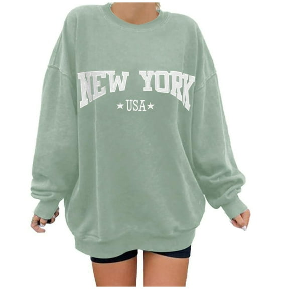 Cnbwig Pullover Sweatshirts Tops Womens Letter Print Sweatshirt Crewneck Long Sleeve Drop Shoulder Loose Fit Casual Sweatshirt Hooded Sweatshirts Ladies Tops A16-Light Green XL