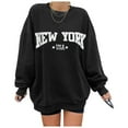 thumbnail image 1 of Cnbwig Pullover Sweatshirts Tops Womens Letter Print Sweatshirt Crewneck Long Sleeve Drop Shoulder Loose Fit Casual Sweatshirt Hooded Sweatshirts Ladies Tops A11-Black L, 1 of 4
