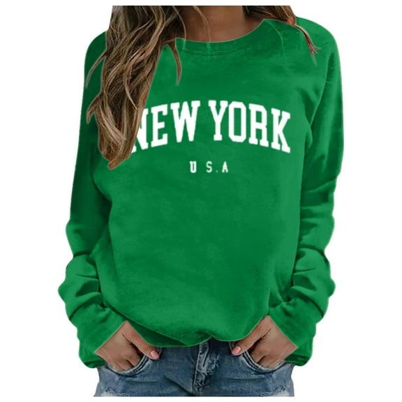 Cnbwig Pullover Sweatshirts Tops Womens Letter Printed Round Neck Hoodless Street Long Sleeve Loose Hoodie Hooded Sweatshirts Ladies Tops A2-Green M