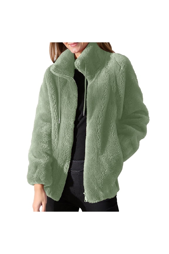 Quilted Jackets for Women Fleece Jacket Winter Warm Coral Double-Faced Pile Zip Up Hoodie Stand Collar Thick Cozy Outerwear Casual Plush Jacket Outwear A-Green XXL
