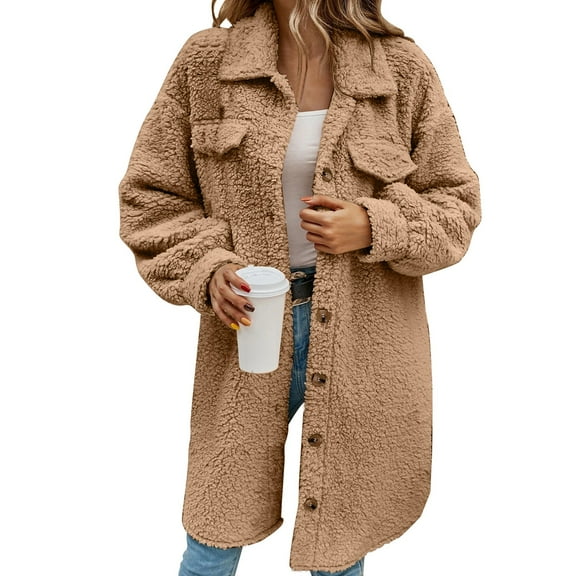 Cnbwig Quilted Jackets for Women Winter Coats Long Jacket Solid Color Cardigan Button Down Elegant Open Front Lapel Outerwears Coats Warm Casual Outwear B-Khaki S
