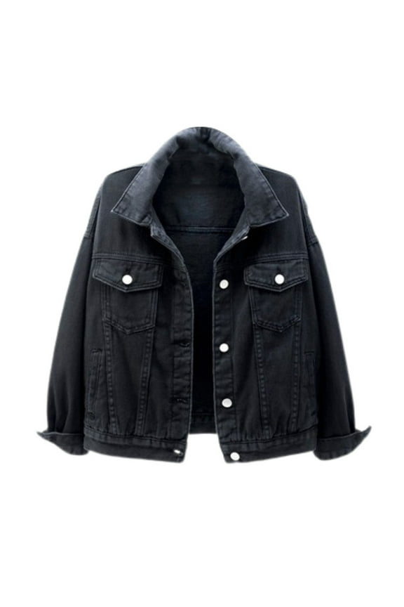 Quilted Jackets for Women Solid Color Denim Coat Loose Lapel Button Down Short Jean Jacket Outwear Casual Outwear Coats A-Black 3XL