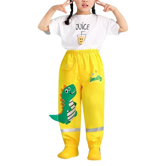Cnbwig Rain Jacket Girls/Boys Cartoon Dinosaur Design Trousers Rain Pants for Outdoor Play and Daily Use Elastic Waist Soft Toddler Rain Jacket Girls Rain Jacket A Yellow 9-12 T