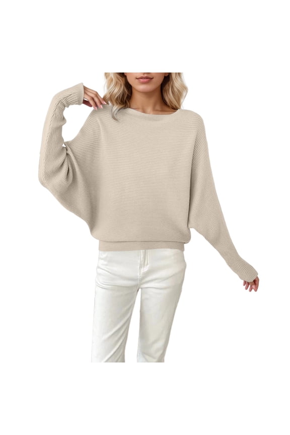 Sweaters for Women Oversized Batwing Long Sleeve Pullover Sweater Soft Knitted Crew Neck Knitted Top Winter Fashion Sweaters Fall Tops B-Khaki 3XL