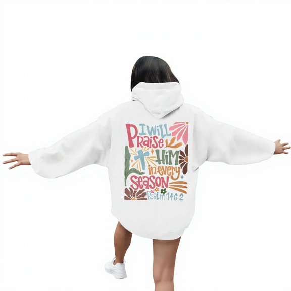 Cnbwig Sweatshirts for Women Letter Printed Drop Shoulder Hoodie Long Sleeves Pullover Loose Sweatshirt with Pocket Stylish Coat for Ladies Casual Hoodies White L