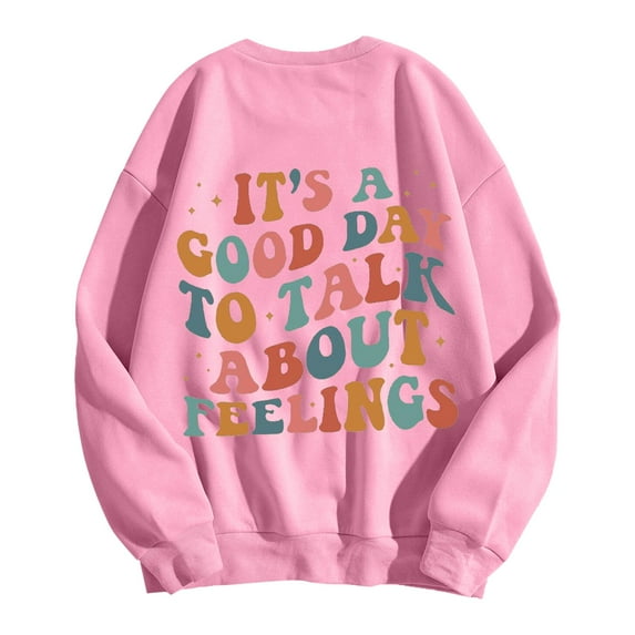 Cnbwig Sweatshirts for Women Loose Tops Sweatshirt Oversized Hoodless Colorful Letter Printed Crewneck Long Sleeve Pullover Hoodies 2025 Fall Fashion Outfits Clothes A1-Pink L