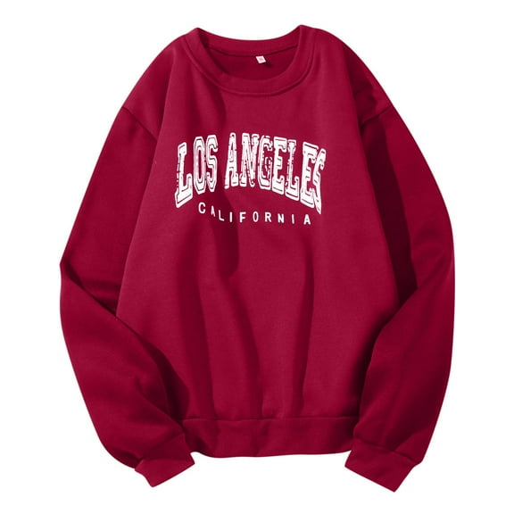 Cnbwig Sweatshirts for Women Trendy Tops Letter Printed Crew Neck Hoodless Long Sleeve Drop Shoulder Pullover Loose Sweatshirt Ladies Sweater Jacket A-Wine L