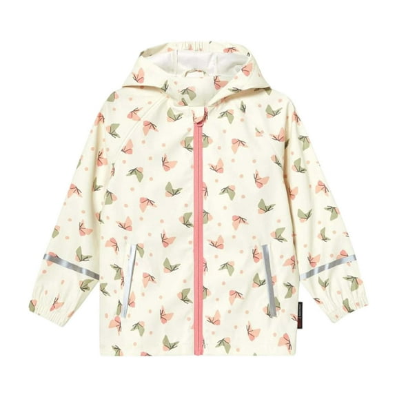 Cnbwig Toddler Rain Jacket Girls Raincoat Floral Printed Zipper Tops Boys Children Kindergarten Primary School Raincoats Rain Jacket Children's Raincoat Boys Jacket A Beige 3-4 T
