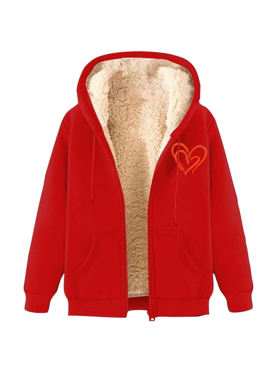Trench Coat Women's Jacket Heavyweight Hooded Jacket Winter Warm Lined Zipper Thick Coat Outdoor Cold Weather Coats Casual Outwear Coats D-Red M