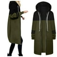 thumbnail image 1 of Cnbwig Trench Coat Women's Jacket Solid Color Patchwork Zipper Hooded with Drawstring Long Sleeve Loose Long Coat Outwear Outdoor Jacket Casual Plush Jacket Outwear C-Army Green L, 1 of 5