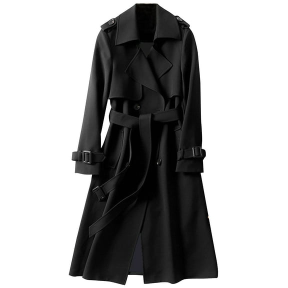 Cnbwig Trench Coat Women's Jacket Trench Windbreaker Outerwear Coat Solid Color Long Overcoat Elegant with Belt Slim Coat Fashion Jackets and Coats C-Black 4XL