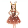 thumbnail image 1 of Cnbwig Tutu Dress for Girls with Reindeer Design Christmas Holiday Party Gown Elegant Sleeveless Outfit for Toddler and Kids Photo and Celebration Attire C-Coffee 9-10 T, 1 of 7
