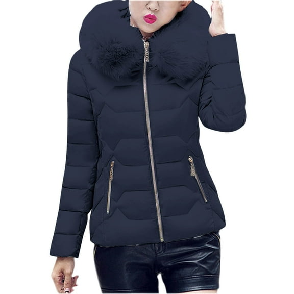 Cnbwig Warm Jackets for Women Hooded Coat Short Solid Color Padded Jacket Winter Warm Zipper Outdoor Thick Slim with Pocket Fashion Outwear Causal Coats A-Black S