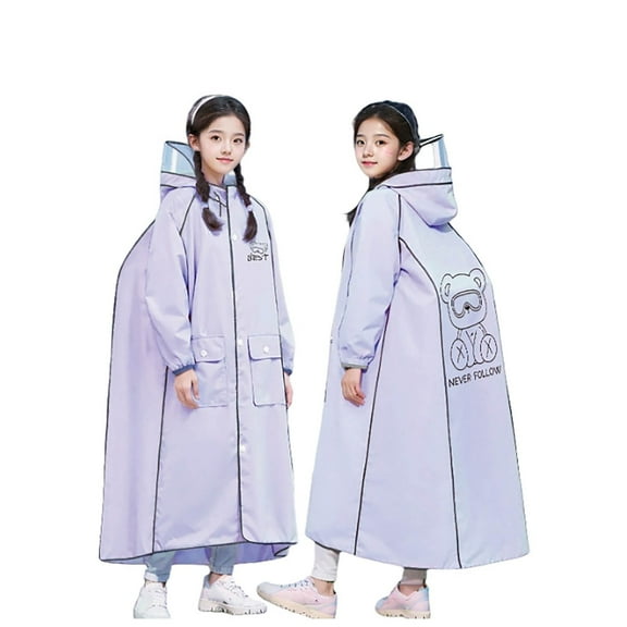 Cnbwig Waterproof Hooded Rain Coat Poncho Raincoats Rain Cartoon Printed for Big Girls Teen Long Jacket Oversize Button Down Outwear Toddler Rain Jacket Girls Rain Jacket A Light Purple 12-14 T