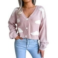 thumbnail image 1 of Cnbwig Winter Coats for Women Cloud Print Cropped Button Front Long Sleeve V Neck Knit Cardigan Sweater Lightweight Fall Daily Coats for Ladies A-Pink L, 1 of 5