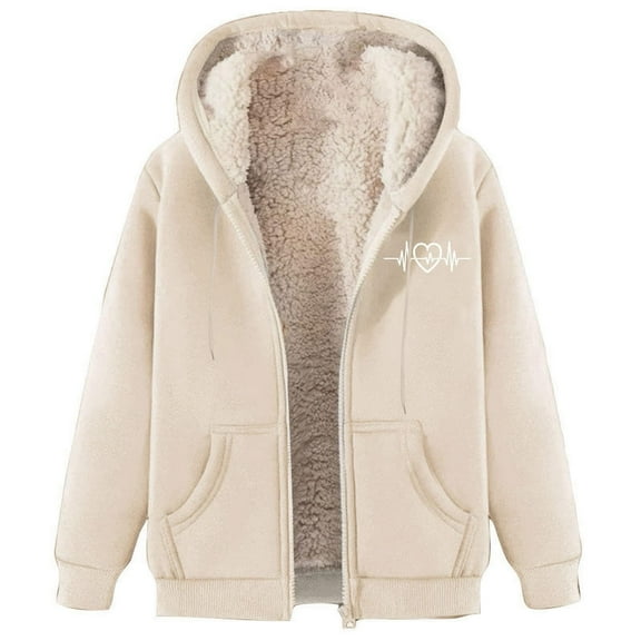 Cnbwig Winter Coats for Women Heavyweight Hooded Jacket Warm Lined Zipper Thick Coat Outdoor Cold Weather Coats Fashion Outerwear Jackets A-Beige L