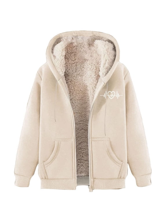 Winter Coats for Women Heavyweight Hooded Jacket Warm Lined Zipper Thick Coat Outdoor Cold Weather Coats Fashion Outerwear Jackets A-Beige L
