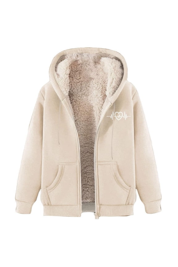 Winter Coats for Women Heavyweight Hooded Jacket Warm Lined Zipper Thick Coat Outdoor Cold Weather Coats Fashion Outerwear Jackets A-Beige L