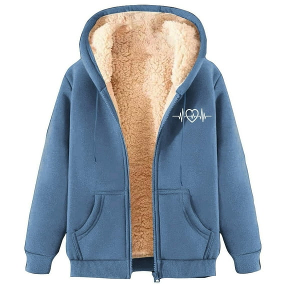 Cnbwig Winter Coats for Women Heavyweight Hooded Jacket Warm Lined Zipper Thick Coat Outdoor Cold Weather Coats Fashion Outerwear Jackets A-Blue L