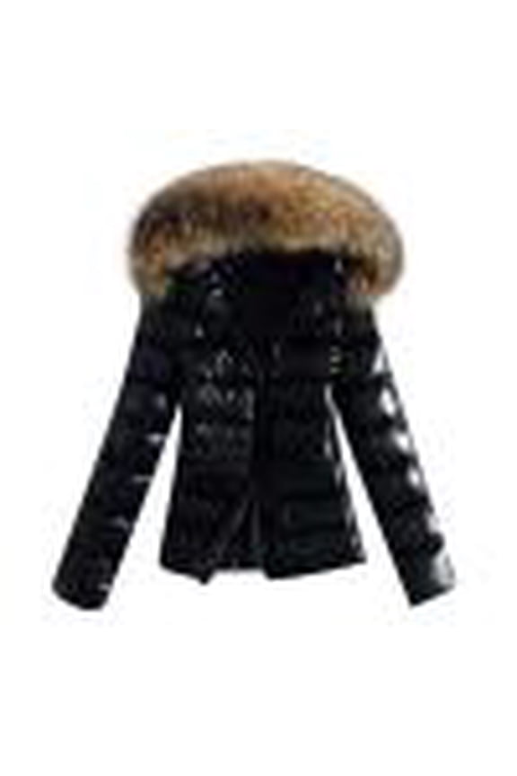 Winter Coats for Women Autumn And Winter Women's Down Jacket Warm Quilted Padded Hooded Jacket Windproof Outwear with Fur Collar Black XXL