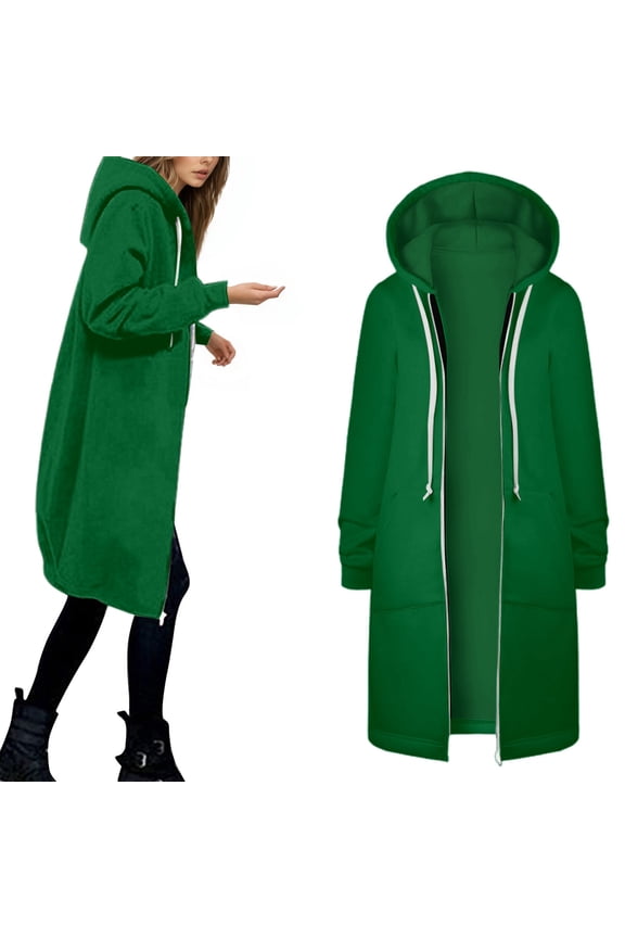Winter Coats for Women Fleece Warm Hooded Zip Up Coat Soft Outerwear Solid Color Thick Long Jacket Top Daily Coats for Ladies A-GN2 XL