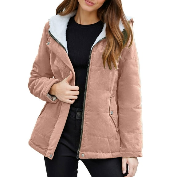 Cnbwig Winter Jacket for Womens Winter Padded Coat Lined Thick Warm Jacket Outerwear Windproof Coat Solid Color for Cold Weather Fashion New Keep Warm Jacket Pink M