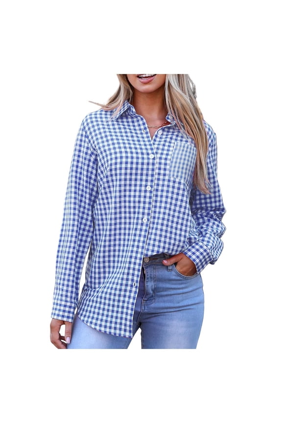Winter Jackets for Women Long Sleeve Plaid Shirt Lightweight Button Down Loose Business Lapel Blouses Vintage Tops Fashion Jackets and Coats A-BU1 M