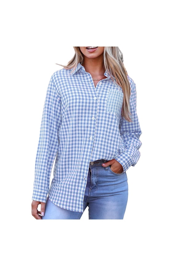Winter Jackets for Women Long Sleeve Plaid Shirt Lightweight Button Down Loose Business Lapel Blouses Vintage Tops Fashion Jackets and Coats A-BU2 M