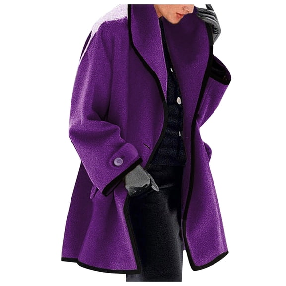Cnbwig Winter Jackets for Women Outwear Coat Slim Solid Color Long Jacket Warm Trench Wool Cardigan Open Jacket Overcoat Casual Outwear Coats A-Purple M