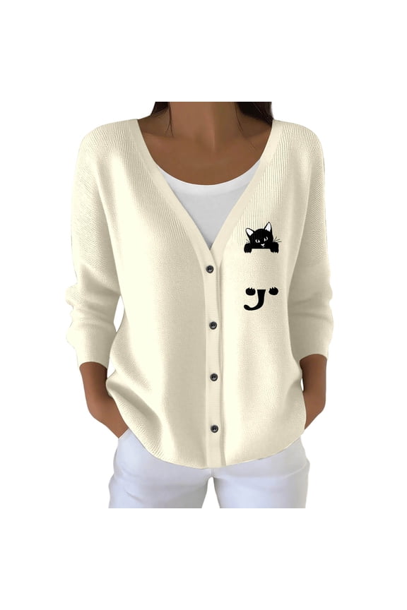 Women Sweater Tops Buttons Down Long Sleeve Shirts for Women V Neck Knit Ladies Cardigan for Women Fall Winter Clothes Beige XXL