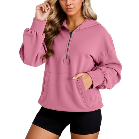 Cnbwig Women's Graphic Hoodies Half Zipper Solid Color Hoodie Long Sleeve Pullover Streetwear Sweatshirt with Pocket for Daily Wear Oversized Sweatshirt Casual Hoodies Purple XL