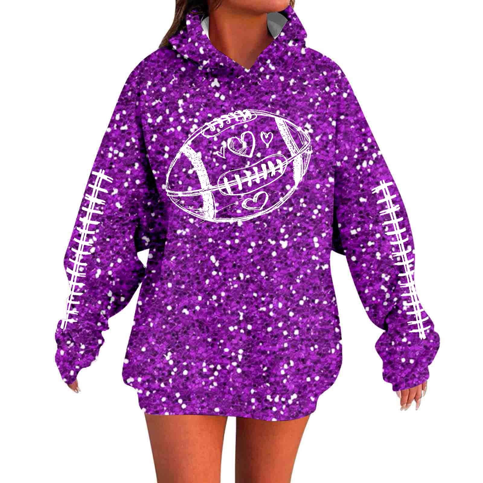 Cnbwig Women's Graphic Hoodies Rugby Printed Sequins Hooded Drop ...