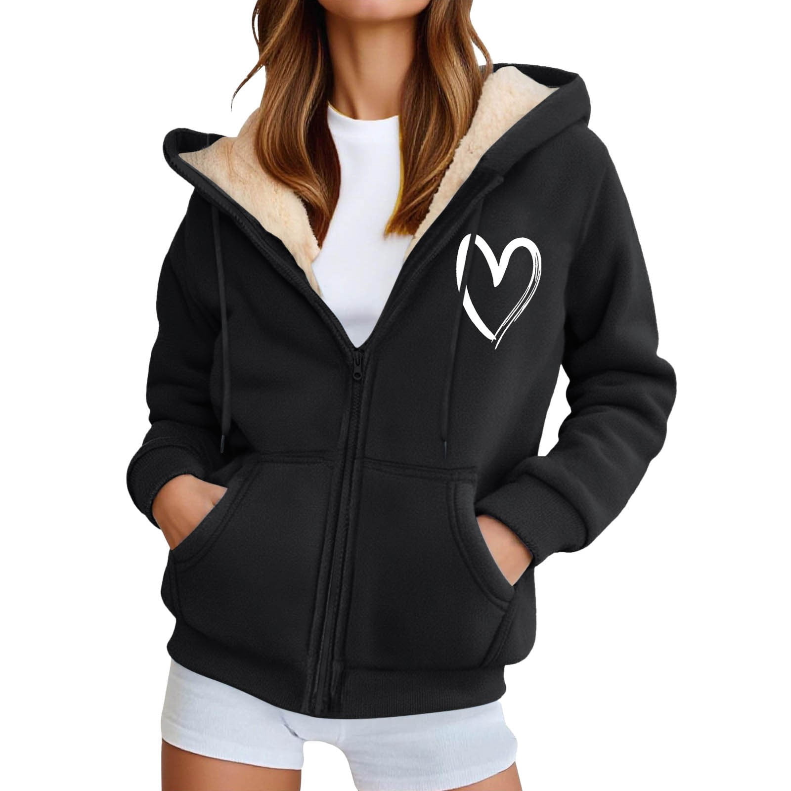 Cnbwig Women's Graphic Hoodies Solid Color Zip Up Hoodie Letter