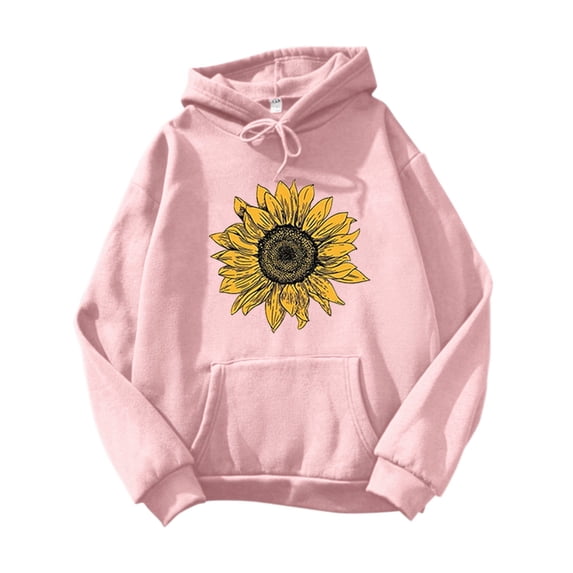 Cnbwig Women's Graphic Hoodies Sunflower Print Drop Shoulder Top Outwear Long-Sleeved Sweatshirt Loose Blouse Warm Winter Coat Pullover Hoodies Fall Shirts Pink XXL
