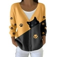 thumbnail image 1 of Cnbwig Women's Knit Cardigan Sweaters Long Sleeve Open Front Button Up Ribbed Cartoon Cat Printed Fall Spring Sweater Jackets Gold M, 1 of 5