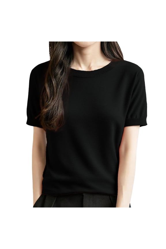 Women's Knitwear Wool Blend V Neck Solid Color Fall Tops Lightweight Loose Knit Casual Blouses for Women Z5-Black L