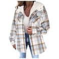 thumbnail image 1 of Cnbwig Women's Plaid Short Jacket Long Sleeve Button Up Fleece Lined Hooded Checked Printed Coat Warmth Winter Jackets Blue L, 1 of 9