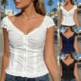 thumbnail image 1 of Cnbwig Women's Summer Tops Elegant Ruffle Collar Slim Fit T Shirt V Neck Cap Sleeve Button Down Shirts for Casual Wear, 1 of 5