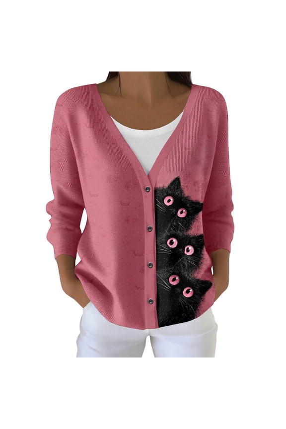 Women's Sweaters Elegant Long Sleeve Knit Cardigan Button Down Sweater Floral Knitted Coat Loose V Neck Jacket Ladies Sweaters Fall Shirts C-Pink XL
