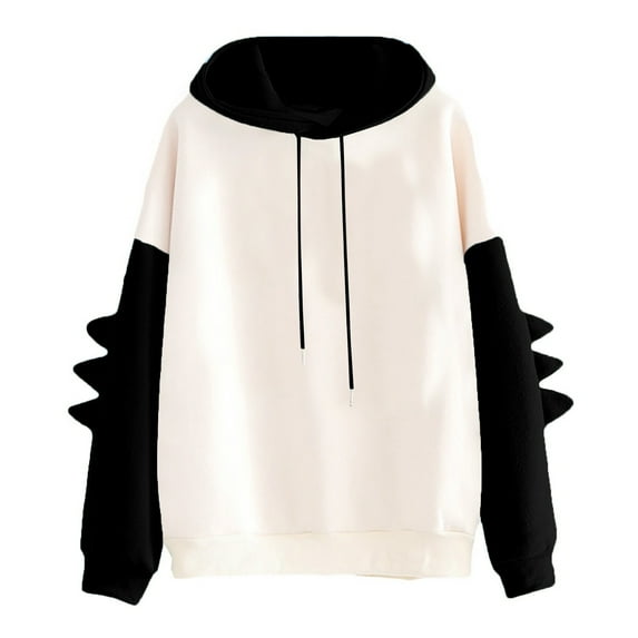 Cnbwig Women's Sweatshirts Trendy Hoodie Cute Cartoon Design Pullover Patchwork Color Shark Hoodie Suit Long Sleeve Sweatshirts Coat Blouse Tunic Tops Fall Winter Outfits Clothes A-Black L