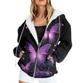 thumbnail image 1 of Cnbwig Women's Sweatshirts Trendy Hoodie Zip Up Hoodie with Floral Butterfly Print Loose Drop Shoulder Drawstring Streetwear Outerwear with Pocket Casual Shirts for Ladies Blouses A-Black L, 1 of 5