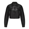 thumbnail image 1 of Cnbwig Women's Trendy Jackets Solid Color Long Sleeved Short Lapel Leather Jacket Cropped Lapel Jacket Motorcycle Shirt 2025 Fall Coat Tops A-Black L, 1 of 8