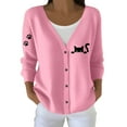 thumbnail image 1 of Cnbwig Womens Cardigan Sweaters Elegant Long Sleeve Knit Cardigan Button Down Sweater Cat Knitted Coat Loose V Neck Jacket Womens Sweaters Casual Tops D-Pink L, 1 of 5
