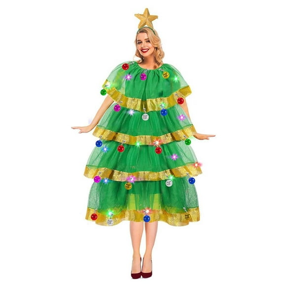 Cnbwig Womens Christmas Tree Costume For Parties Ladies' Xmas Cos Dress With Headband Holiday Celebrations Cosplay Outfit For Events Green L