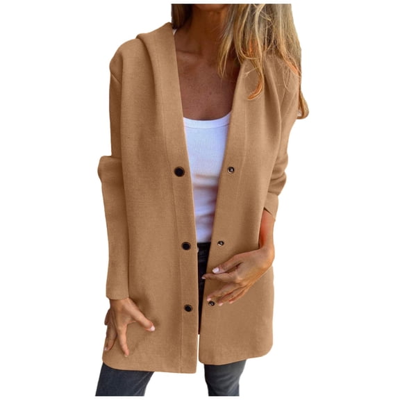 Cnbwig Womens' Cold Wear Jackets Trench Solid Color Knitted Coat Elegant Warm Jacket Long Sleeve Autumn Winter Lapel Button Down Jackets 2025 Fashion Outerwear A-Brown S
