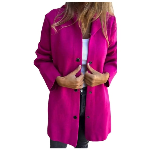 Cnbwig Womens' Cold Wear Jackets Trench Solid Color Knitted Coat Elegant Warm Jacket Long Sleeve Autumn Winter Lapel Button Down Jackets 2025 Fashion Outerwear A-Hot Pink S