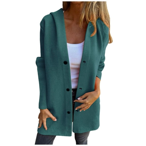 Cnbwig Womens' Cold Wear Jackets Trench Solid Color Knitted Coat Elegant Warm Jacket Long Sleeve Autumn Winter Lapel Button Down Jackets 2025 Fashion Outerwear A-Dark Green L